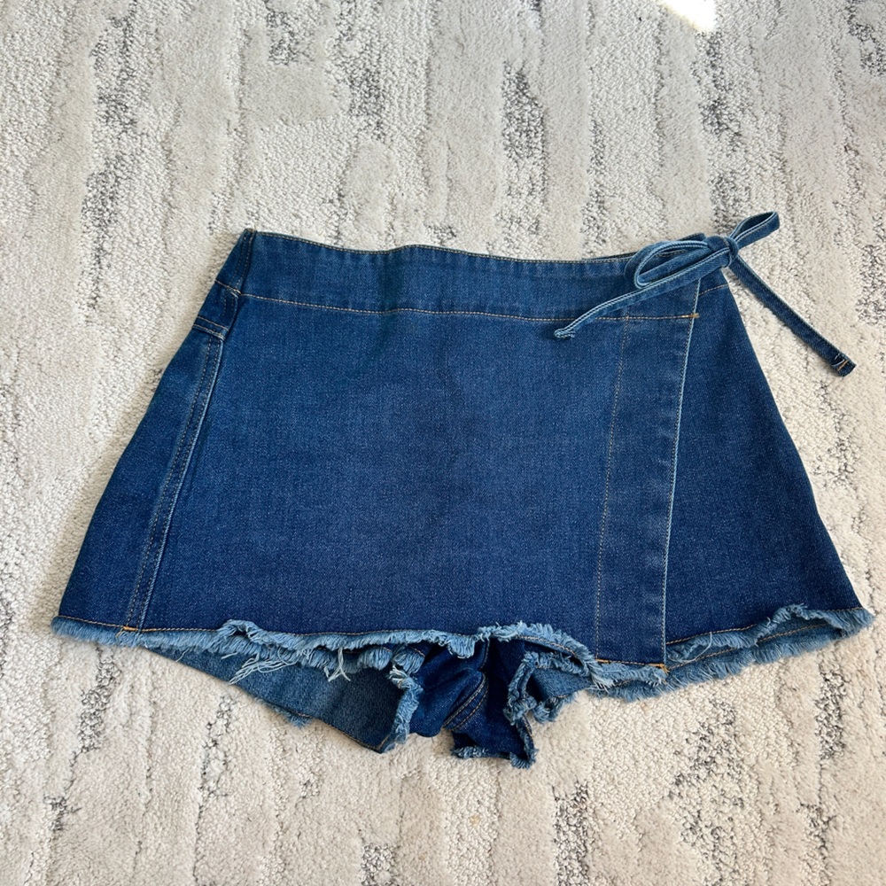Ultra Flirt Dark Blue Denim Mini Skort (skirt flap fold over shorts)